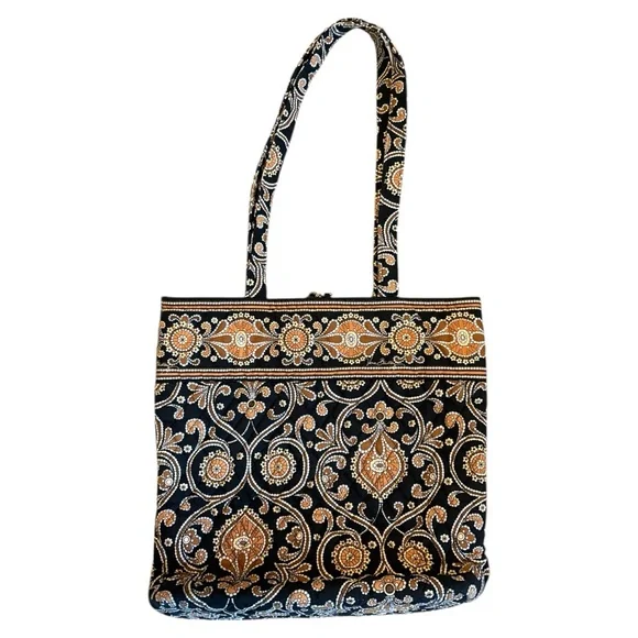 Vera Bradley Black & Brown Elegant Tote Bag | Classic Quilted Shoulder Bag - Picture 2 of 6
